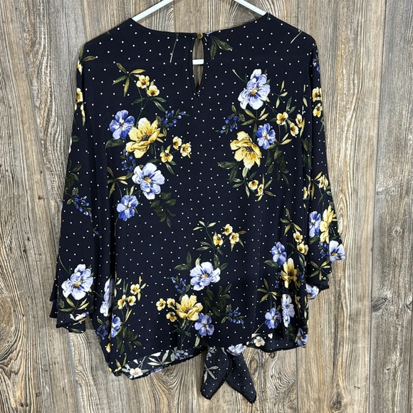 Navy And White Polka Dot Floral Blouse - Picture 5 of 7